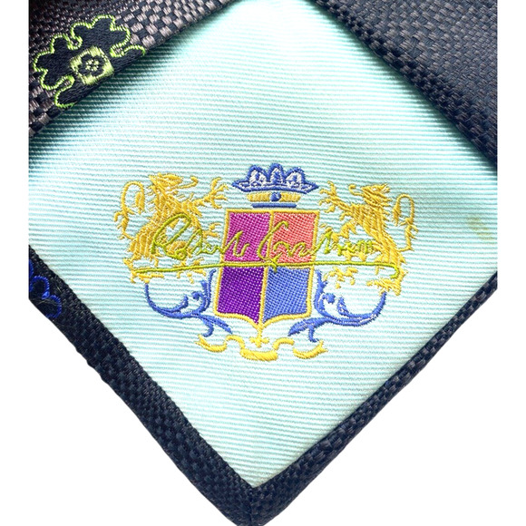 Robert Graham Tie 100% Silk Textured Blue Green Geometric Floral Designer Preppy - Picture 9 of 10